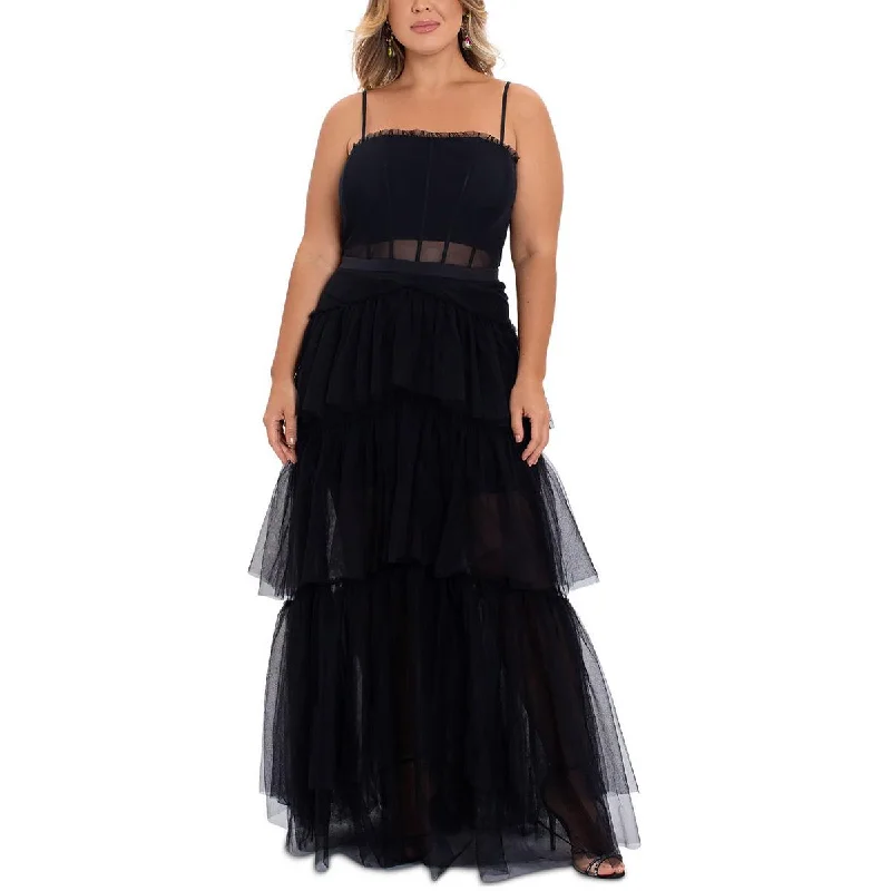 Betsy & Adam Womens Plus Tiered Sleeveless Evening Dress