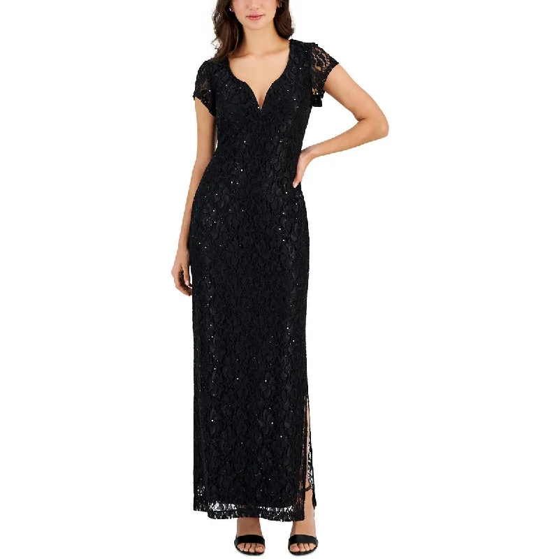 Connected Apparel Womens Lace Sequined Evening Dress