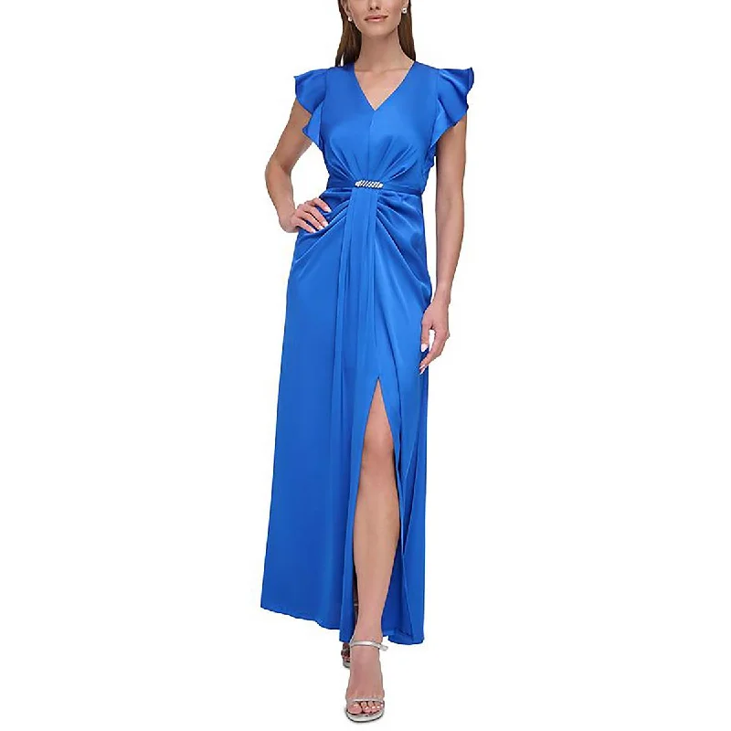 DKNY Womens Satin V-Neck Evening Dress