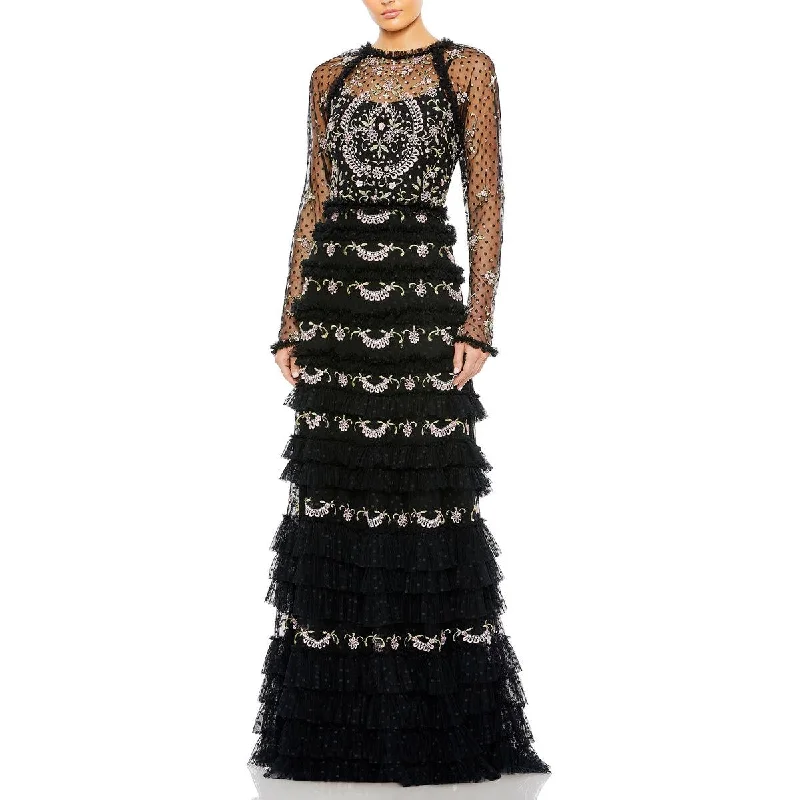 Mac Duggal Womens Plus Floral Tiered Evening Dress