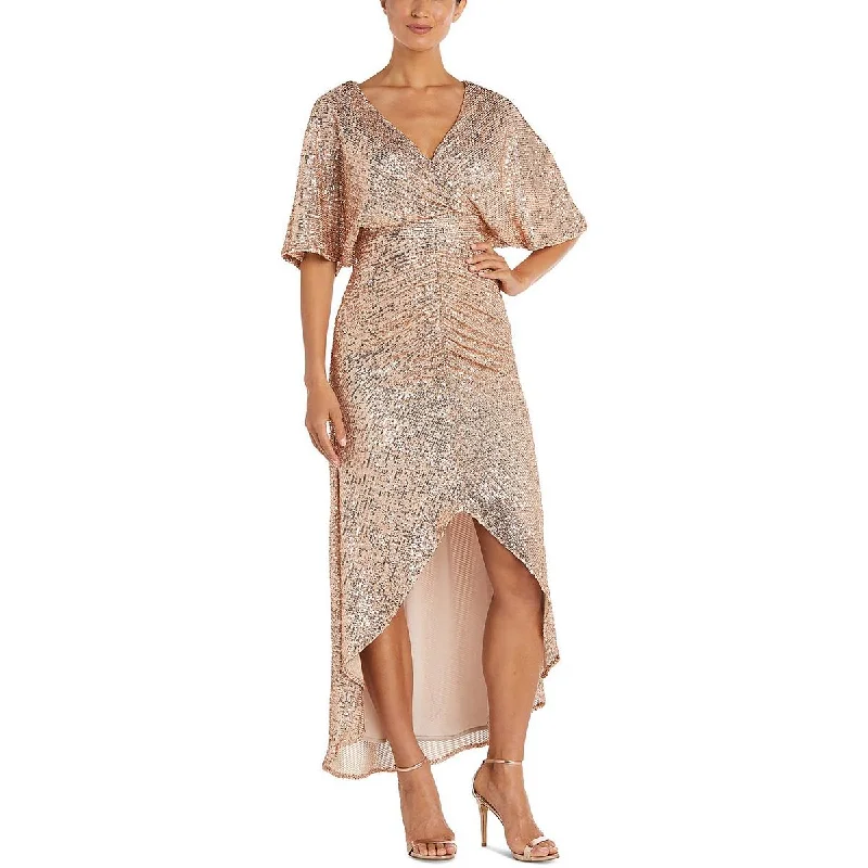 NW Nightway Womens Sequined Tea-Length Evening Dress