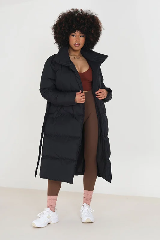 BELTED MAXI LENGTH PUFFER JACKET