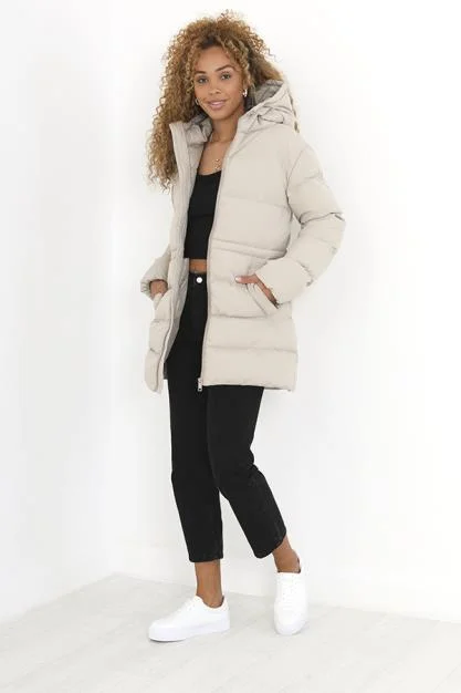 LONGER LENGTH PADDED JACKET WITH DRAWCORD WAIST