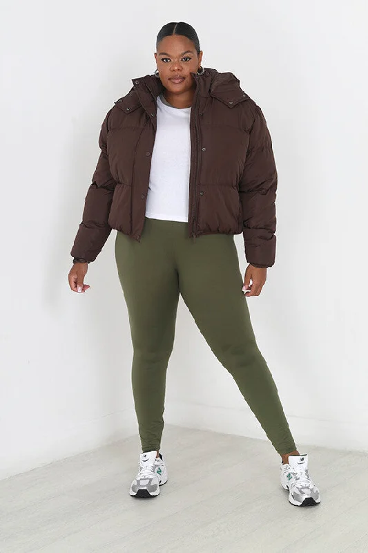 PLUS SIZE CHOCOLATE SHORT PADDED PUFFER JACKET