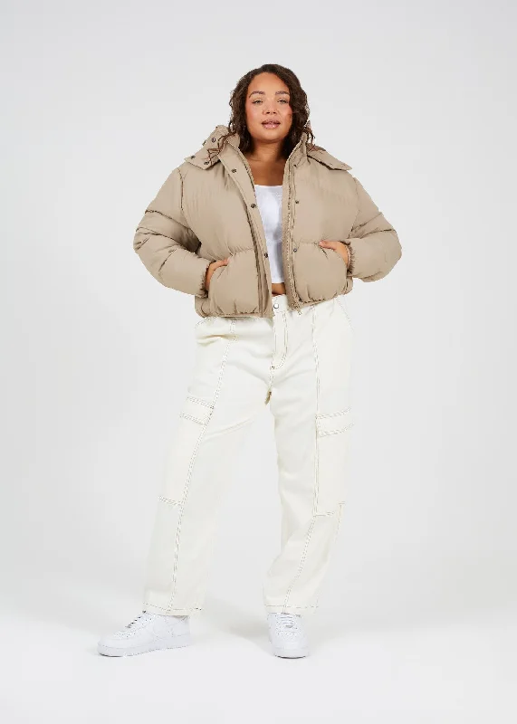 PLUS SIZE TAUPE SHORT PADDED PUFFER JACKET