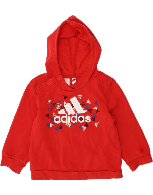 ADIDAS Baby Boys Graphic Hoodie Jumper 18-24 Months Red Cotton