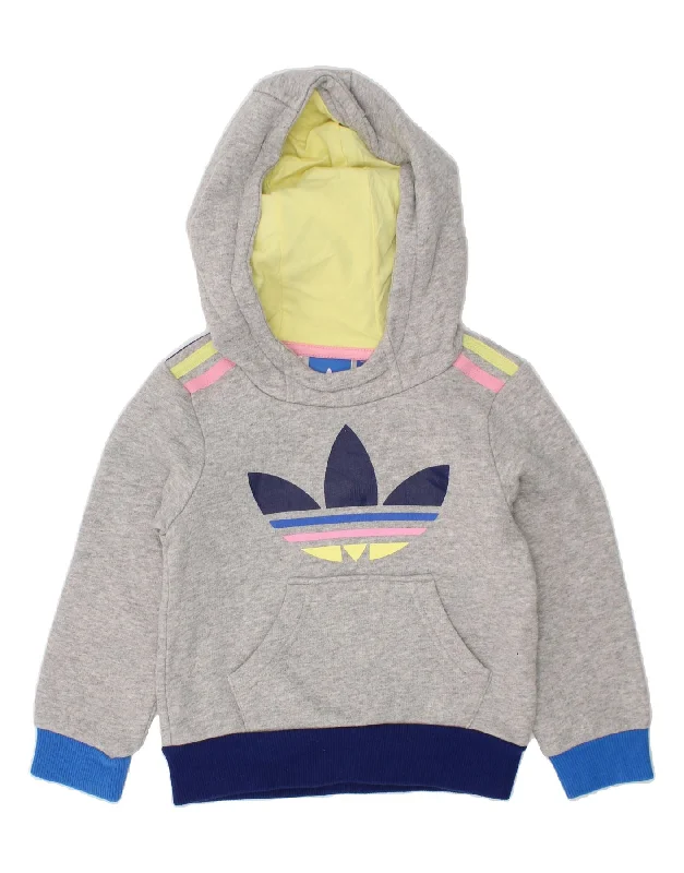 ADIDAS Girls Graphic Hoodie Jumper 3-4 Years Grey Cotton