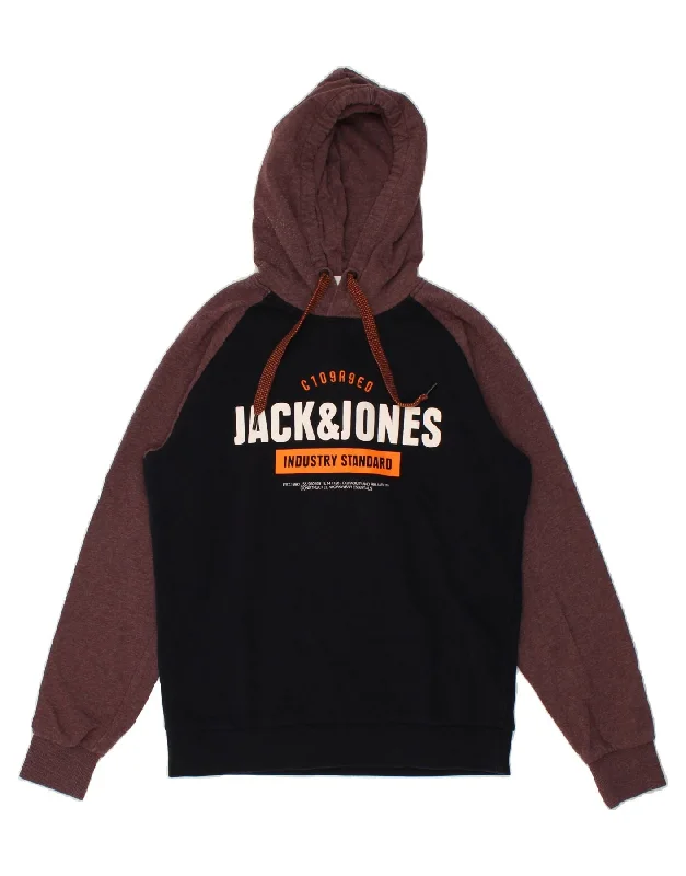 JACK & JONES Mens Graphic Hoodie Jumper Small Navy Blue Colourblock