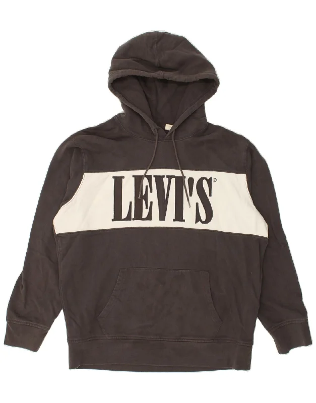 LEVI'S Mens Graphic Hoodie Jumper Large Black Cotton