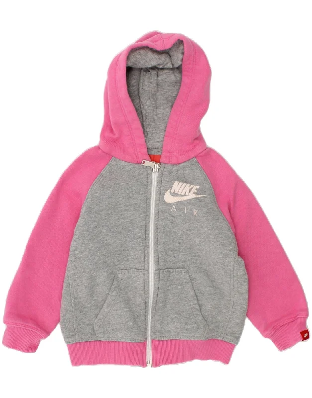 NIKE Baby Girls Zip Hoodie Sweater 12-18 Months Pink Colourblock Cotton