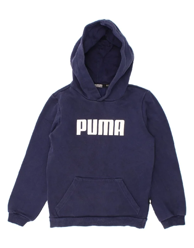 PUMA Boys Graphic Hoodie Jumper 7-8 Years Navy Blue Cotton