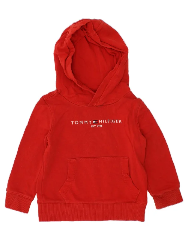 TOMMY HILFIGER Boys Graphic Hoodie Jumper 2-3 Years Red Cotton