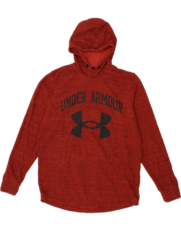 UNDER ARMOUR Mens Graphic Hoodie Jumper XL Maroon Flecked Cotton