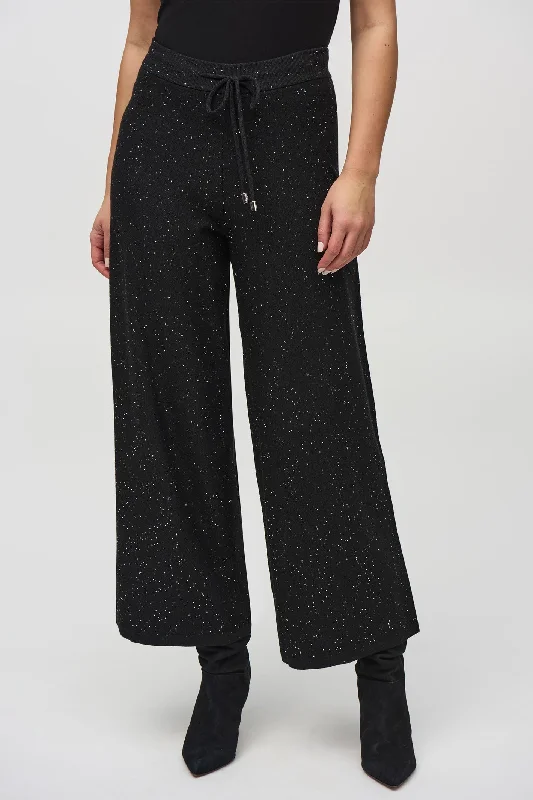 Joseph Ribkoff 244922 Black Sequined Sweater Knit Culotte Pants Tailored Straight A-Line