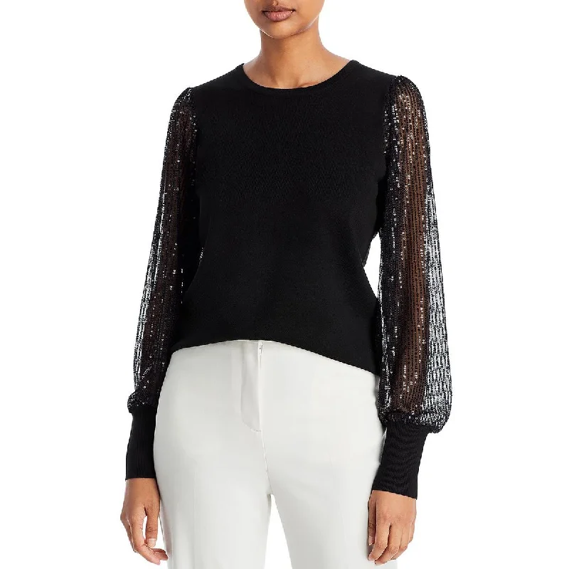 T Tahari Womens Sequined Crewneck Pullover Sweater